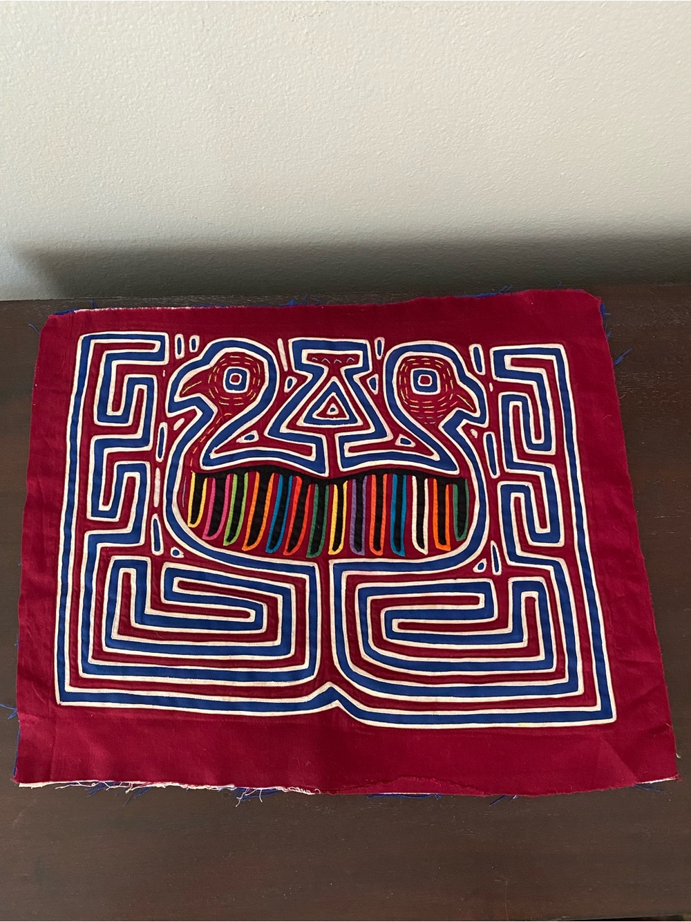 Handmade Birds Mola Red Blue